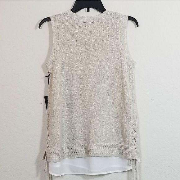 VERA WANG BNWT Knit Layered Tank Crew Neck Beige - Picture 6 of 8